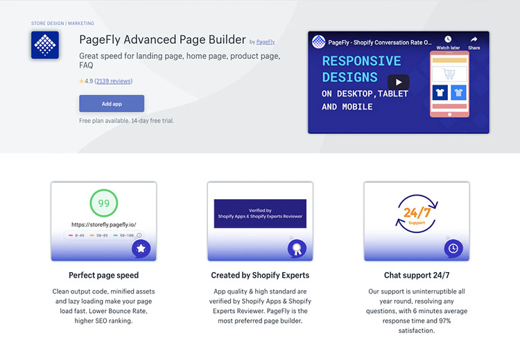 Free Shopify App PageFly for Content Creation