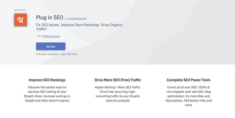 Free Shopify App Plug in SEO for driving traffic