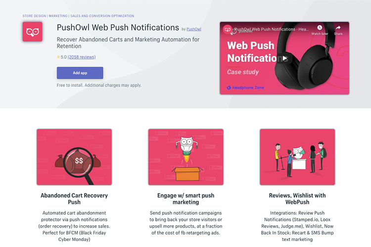 Free Shopify App PushOwl for increased sales