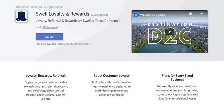 Free Shopify App Swell Loyalty & Rewards for Promotions & Marketing