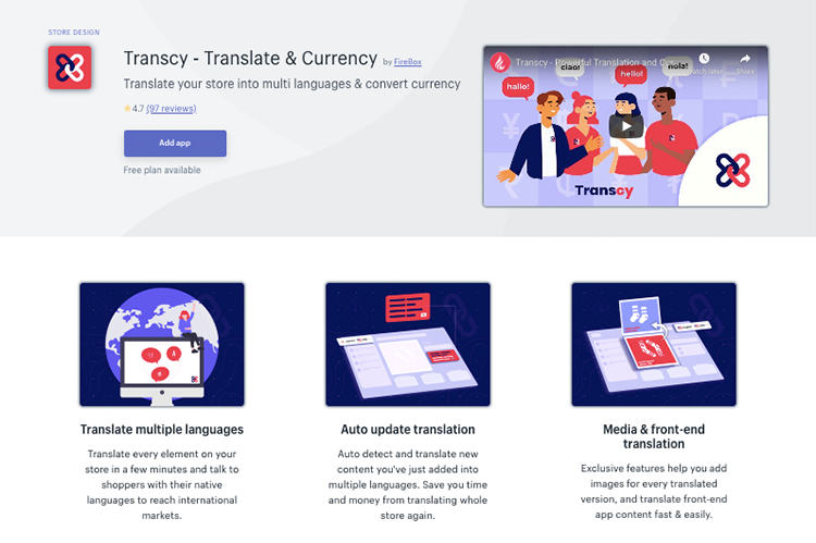 Free Shopify App Transcy for sales