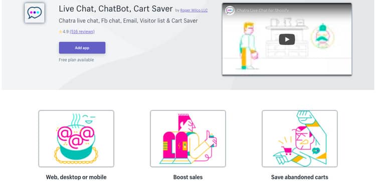 live chat, chat bot, cart saver app