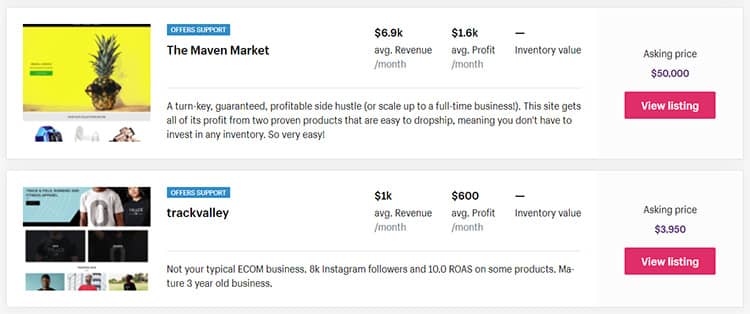 exchange dropshipping stores listing