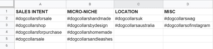 google sheets table