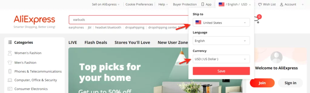 aliexpress shipping options