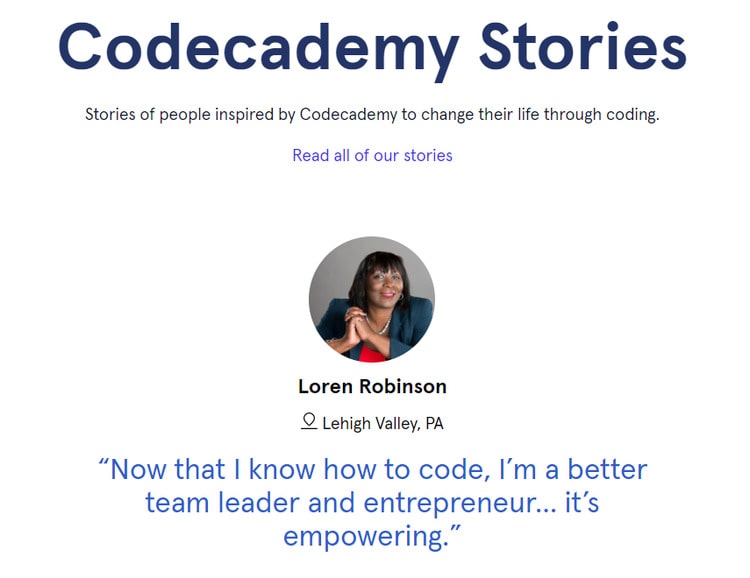 codeacademy testimonial page