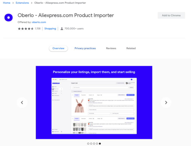 chrome google webstore oberlo