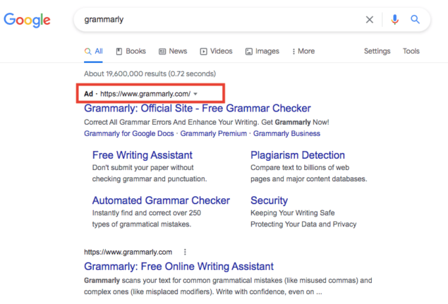 grammarly search ad