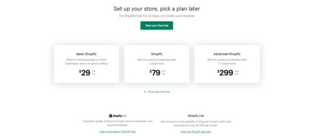 shopify pricing plans