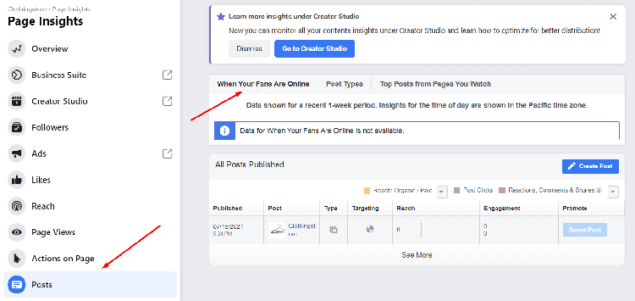 facebook business page when fans online