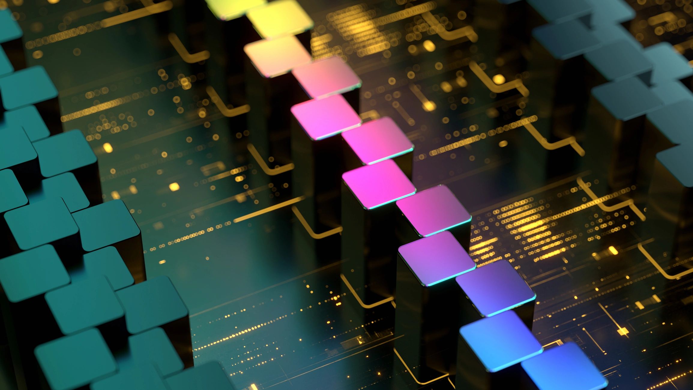 Kubus data digital abstrak yang menggambarkan analisis RTP